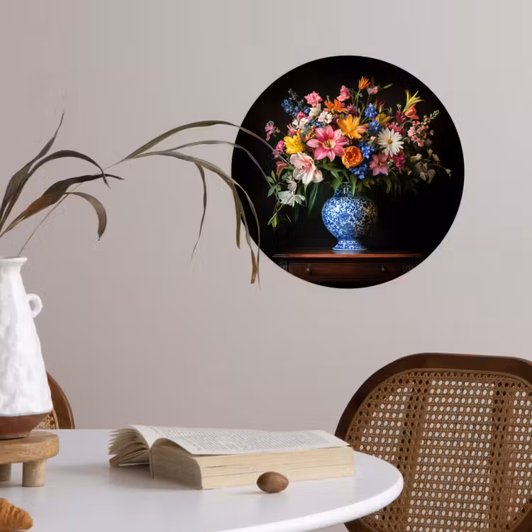 Kleur - Vaas - Bloemen - Boeket Wandcirkel behangsticker klein -sfeer3