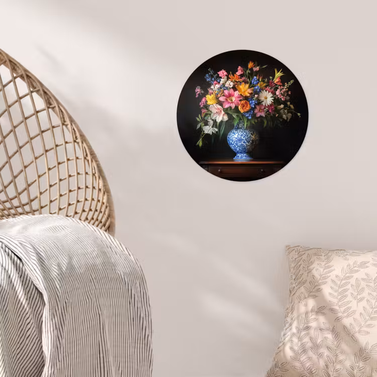 Kleur - Vaas - Bloemen - Boeket Wandcirkel behangsticker klein -sfeer4