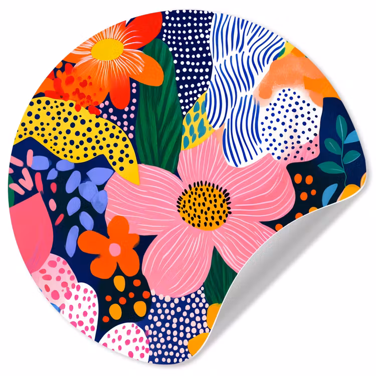 Kleurrijk - Bloemen - Abstract - Stippen Wandcirkel behangsticker klein -3d