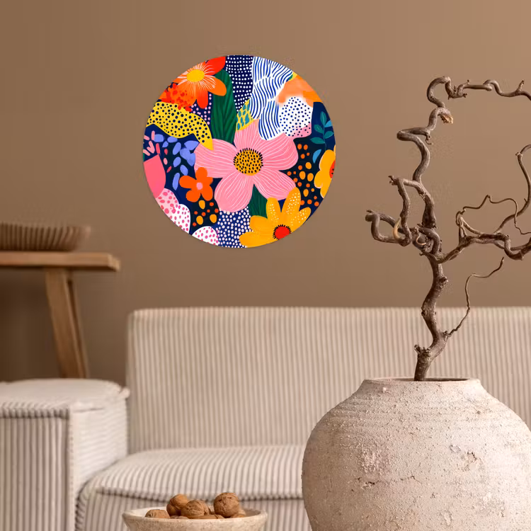 Kleurrijk - Bloemen - Abstract - Stippen Wandcirkel behangsticker klein -sfeer1