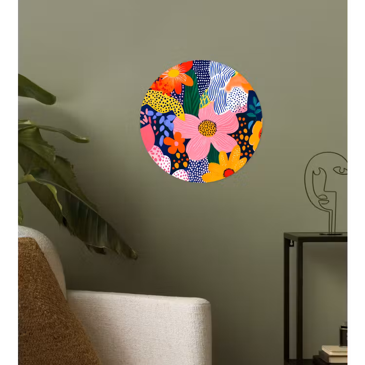 Kleurrijk - Bloemen - Abstract - Stippen Wandcirkel behangsticker klein -sfeer2