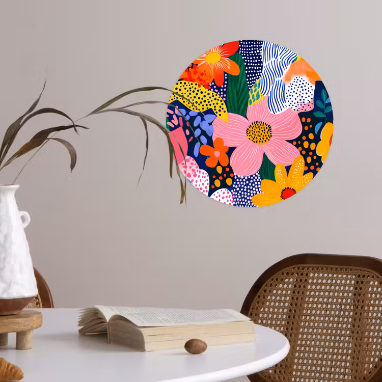 Kleurrijk - Bloemen - Abstract - Stippen Wandcirkel behangsticker klein -sfeer3