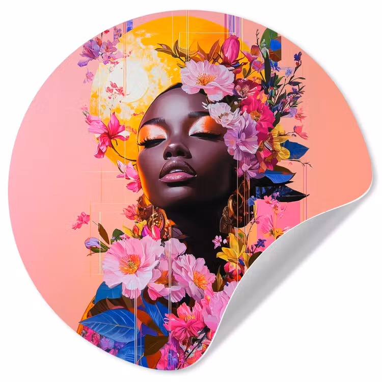 Kleurrijk - Bloemen - Vrouw - Zon Wandcirkel behangsticker klein -3d