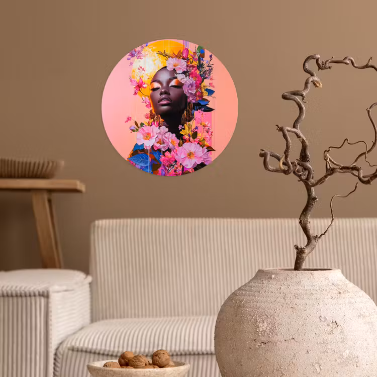 Kleurrijk - Bloemen - Vrouw - Zon Wandcirkel behangsticker klein -sfeer1