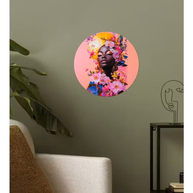 Kleurrijk - Bloemen - Vrouw - Zon Wandcirkel behangsticker klein -sfeer2