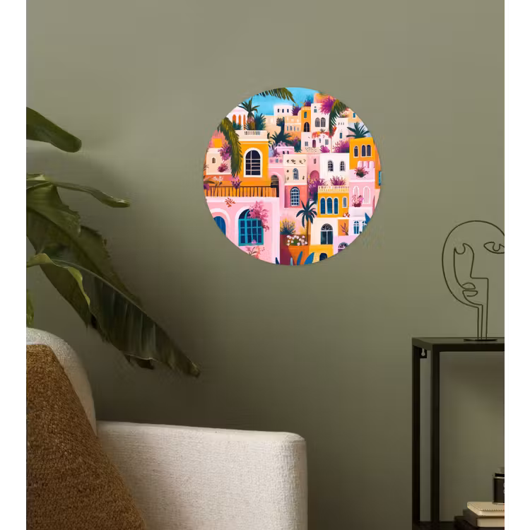 Kleurrijk - Roze - Oranje - Geel - Bloemen Wandcirkel behangsticker klein -sfeer2