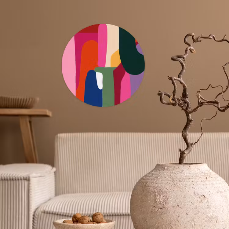 Kleurvakken - Recht - Rond - Abstract Wandcirkel behangsticker klein -sfeer1