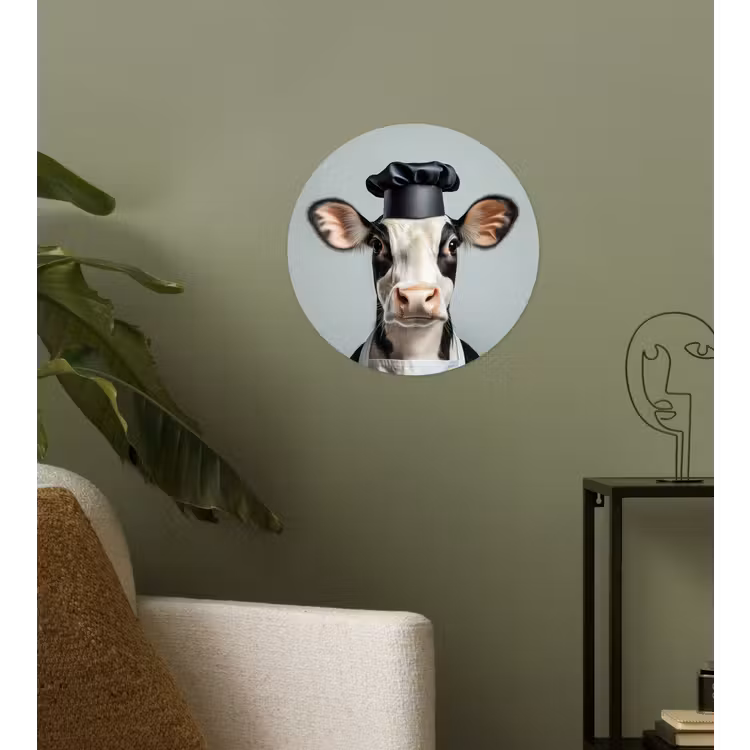 Koe - Zwart - Wit - Kok Wandcirkel behangsticker klein -sfeer2