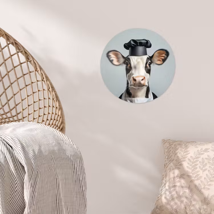 Koe - Zwart - Wit - Kok Wandcirkel behangsticker klein -sfeer4