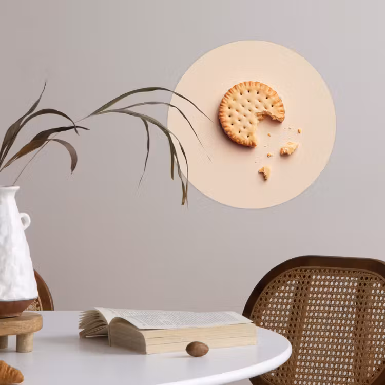 Koekje - Kruimels - beige Wandcirkel behangsticker klein -sfeer3