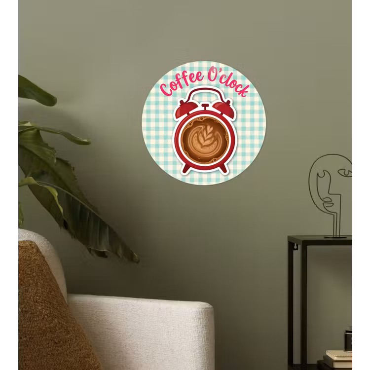 Koffie - Klok - Groen Wandcirkel behangsticker klein -sfeer2
