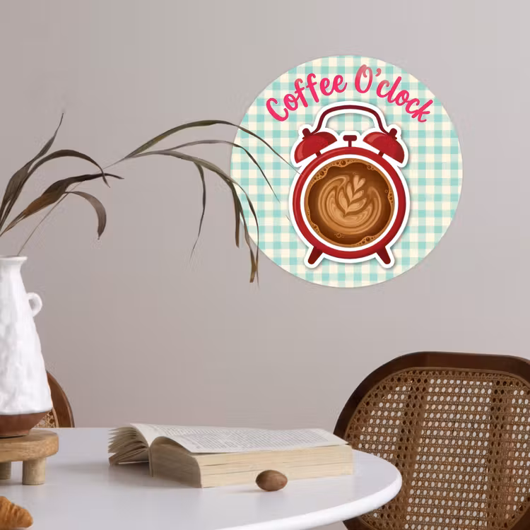 Koffie - Klok - Groen Wandcirkel behangsticker klein -sfeer3