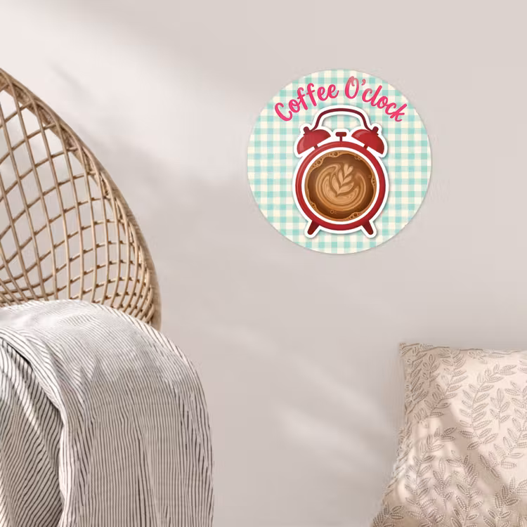 Koffie - Klok - Groen Wandcirkel behangsticker klein -sfeer4