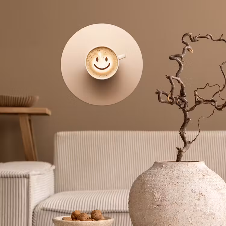 Koffie - Melkschuim - Lach - Beige Wandcirkel behangsticker klein -sfeer1