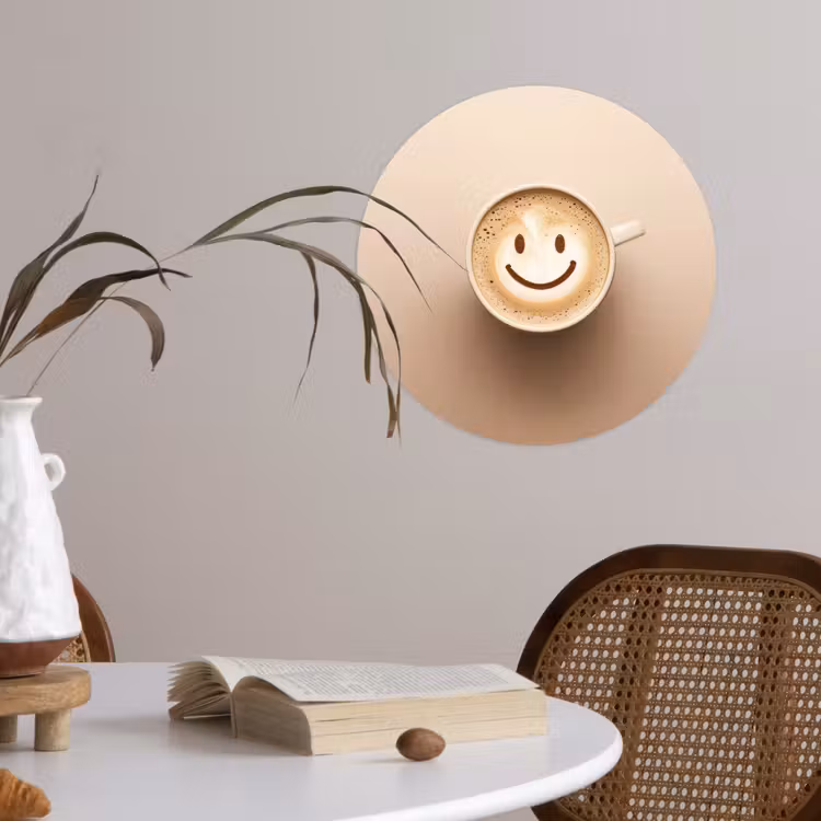 Koffie - Melkschuim - Lach - Beige Wandcirkel behangsticker klein -sfeer3