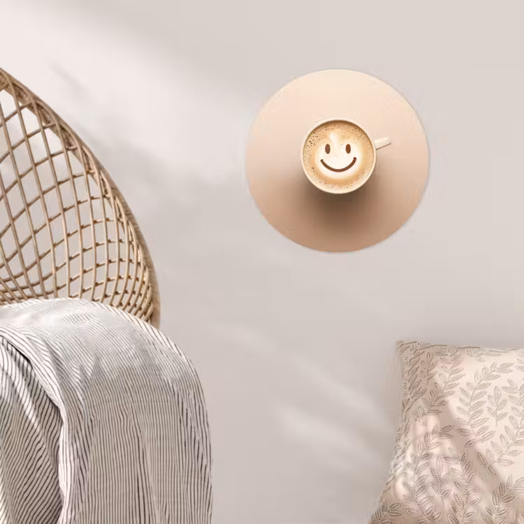 Koffie - Melkschuim - Lach - Beige Wandcirkel behangsticker klein -sfeer4