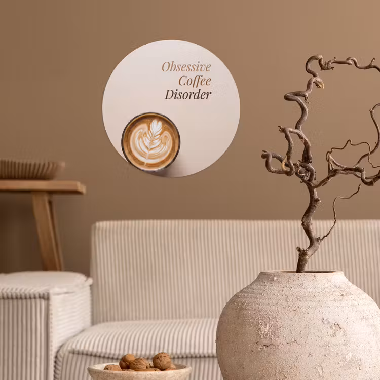 Koffie - Obessive Coffee Disorder - Beige Wandcirkel behangsticker klein -sfeer1