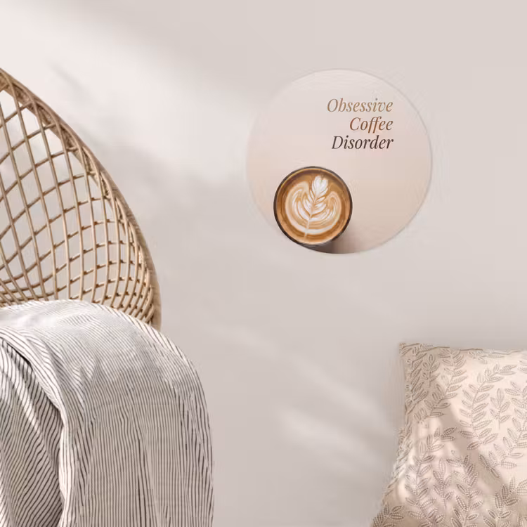 Koffie - Obessive Coffee Disorder - Beige Wandcirkel behangsticker klein -sfeer4