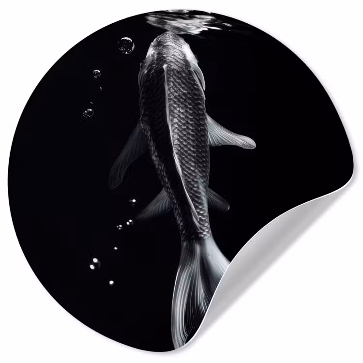 Koi - Vissen - Water - Zwart Wandcirkel behangsticker klein -3d