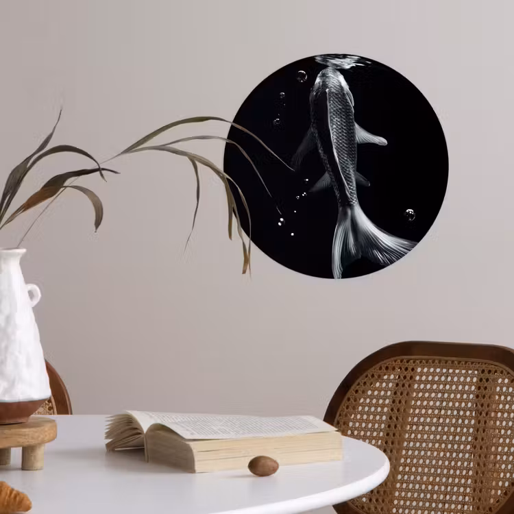 Koi - Vissen - Water - Zwart Wandcirkel behangsticker klein -sfeer3