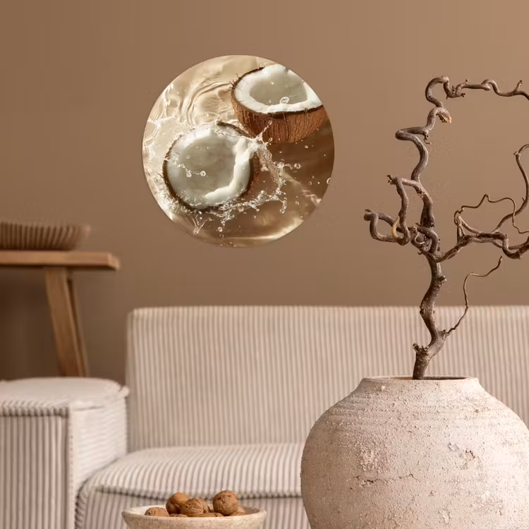Kokosnoot - Water - Beige - Spetters Wandcirkel behangsticker klein -sfeer1