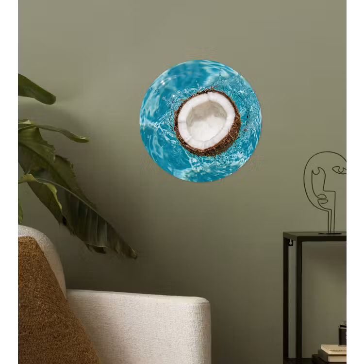 Kokosnoot - Water - Wit Wandcirkel behangsticker klein -sfeer2