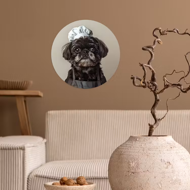Kokskleding - Zwart - Hondje Wandcirkel behangsticker klein -sfeer1