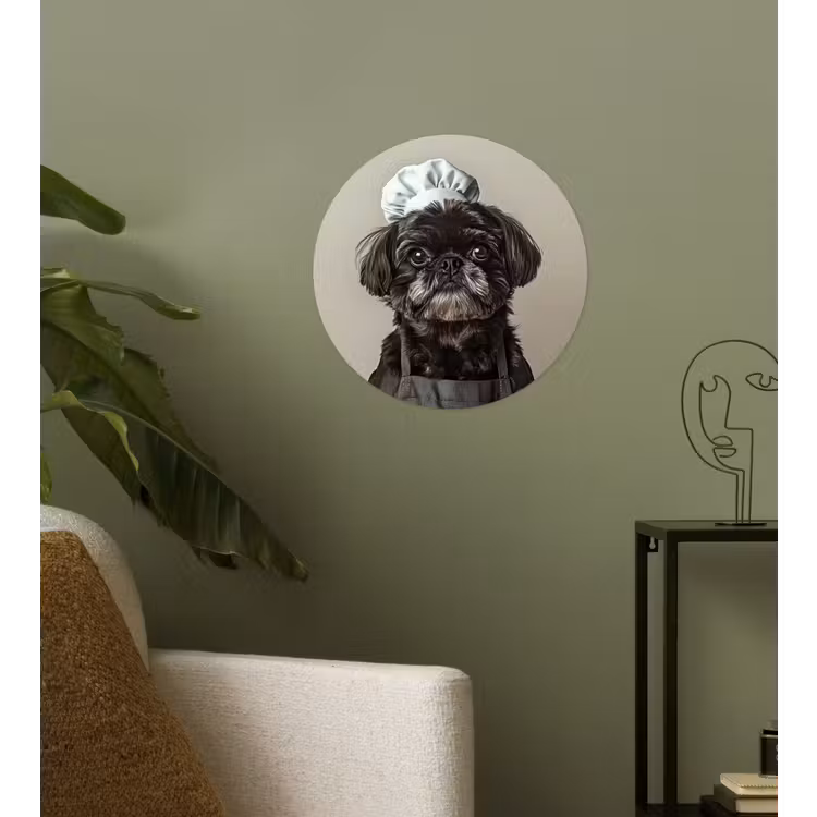 Kokskleding - Zwart - Hondje Wandcirkel behangsticker klein -sfeer2
