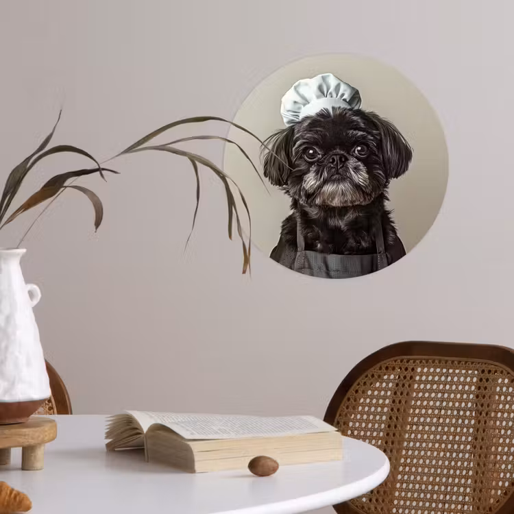Kokskleding - Zwart - Hondje Wandcirkel behangsticker klein -sfeer3