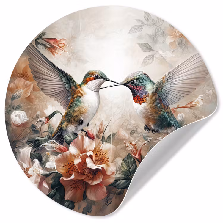 Kolibrie - Vogels - Bloemen - Natuur Wandcirkel behangsticker klein -3d