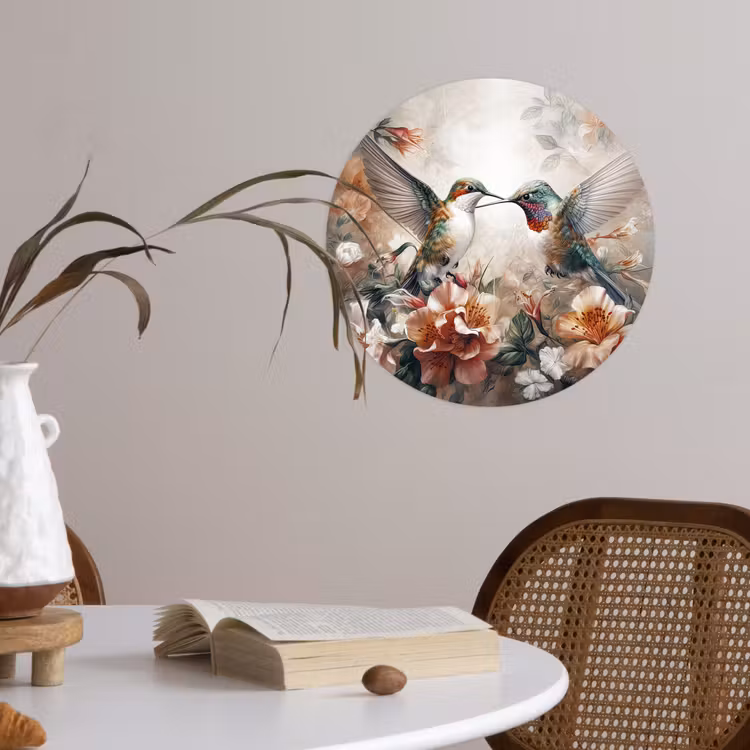 Kolibrie - Vogels - Bloemen - Natuur Wandcirkel behangsticker klein -sfeer3