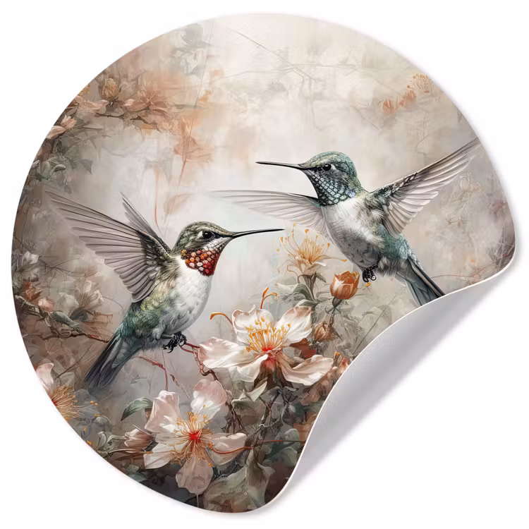 Kolibrie - Vogels - Bloemen - Planten Wandcirkel behangsticker klein -3d