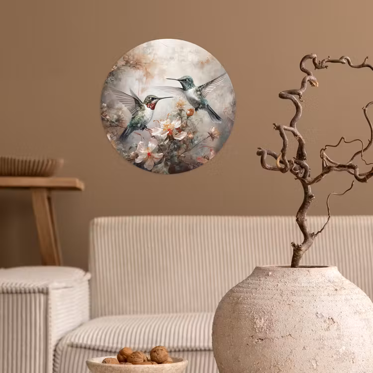 Kolibrie - Vogels - Bloemen - Planten Wandcirkel behangsticker klein -sfeer1
