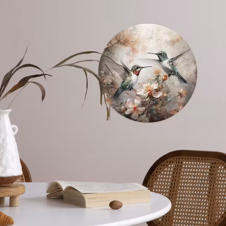 Kolibrie - Vogels - Bloemen - Planten Wandcirkel behangsticker klein -sfeer3