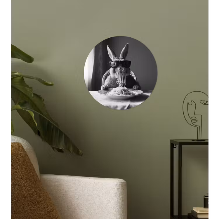 Konijn - Bunny - Zonnebril - Tafelkleed - Pasta - Schattig Wandcirkel behangsticker klein -sfeer2