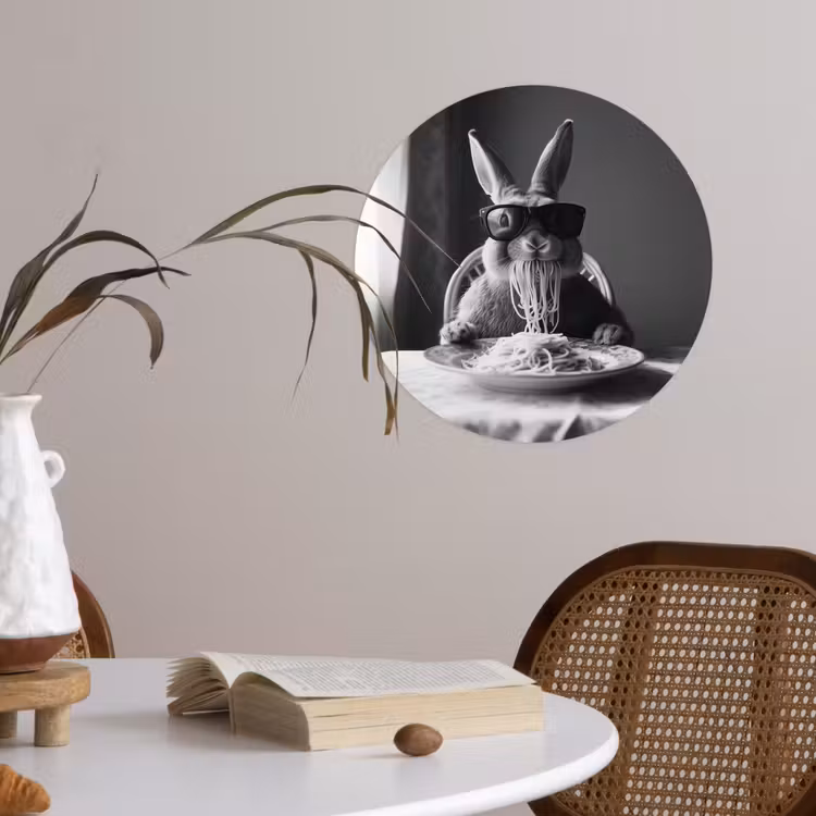 Konijn - Bunny - Zonnebril - Tafelkleed - Pasta - Schattig Wandcirkel behangsticker klein -sfeer3