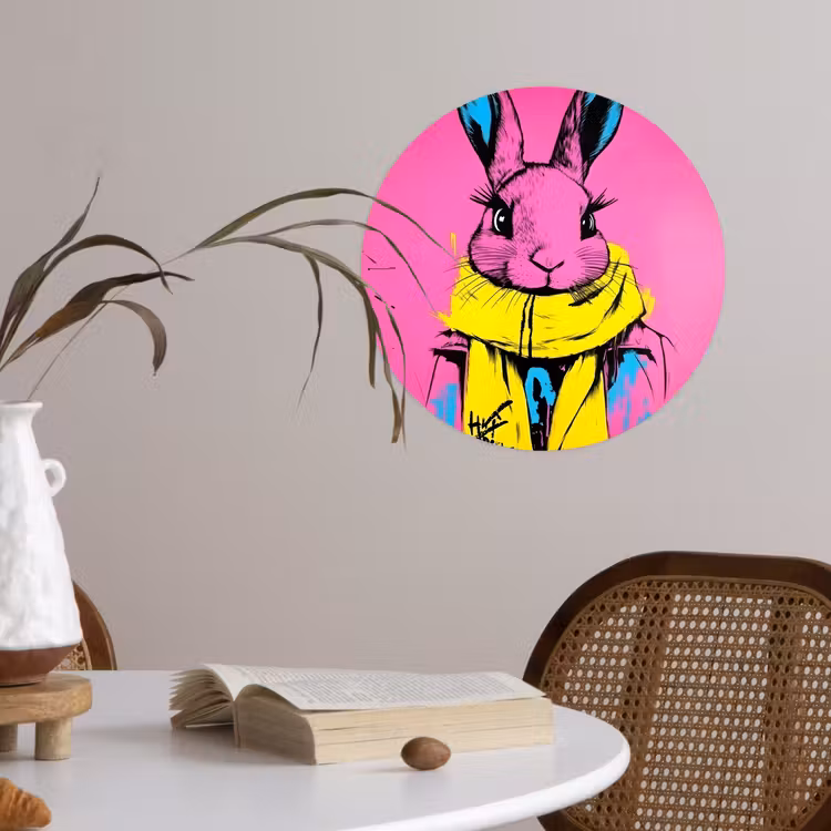 Konijn - Felroze - Sjaal - Abstract Wandcirkel behangsticker klein -sfeer3