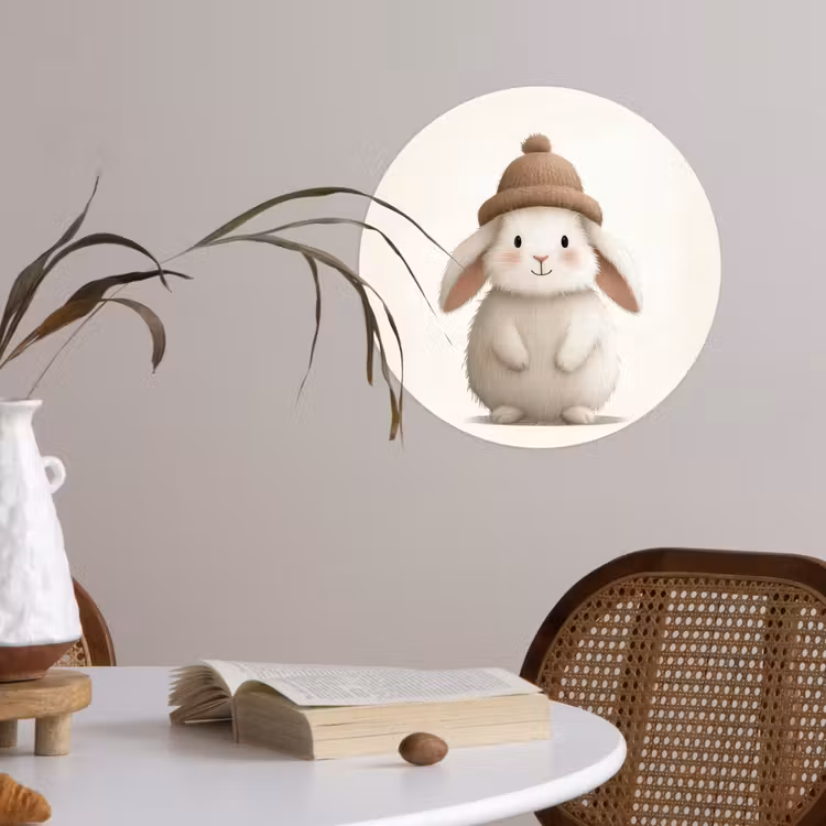 Konijn - Muts - Oren - Beige Wandcirkel behangsticker klein -sfeer3