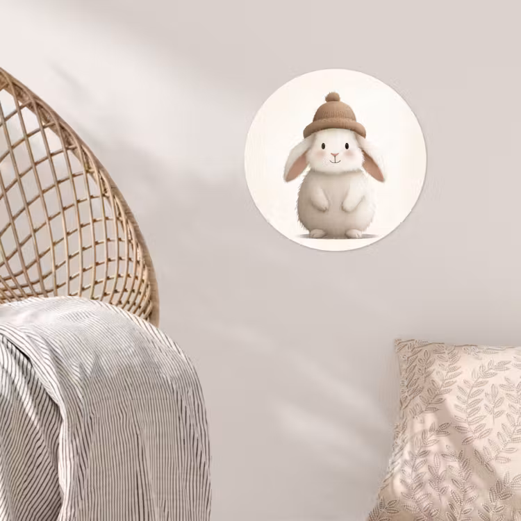 Konijn - Muts - Oren - Beige Wandcirkel behangsticker klein -sfeer4