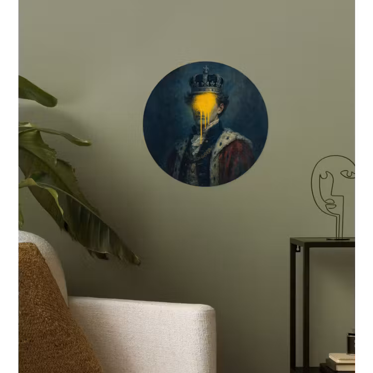 Koning - Portret - Druipende gele verf Wandcirkel behangsticker klein -sfeer2