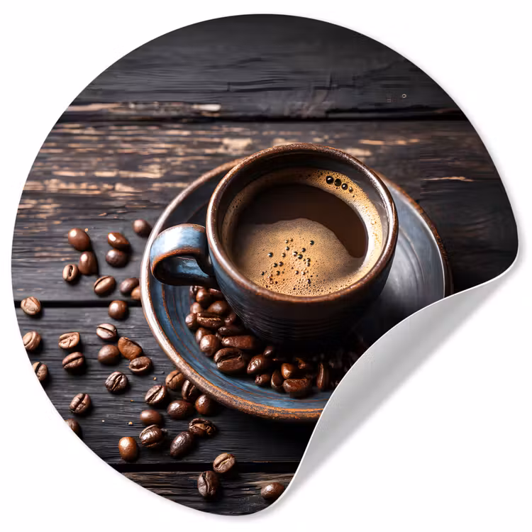 Kop - Koffie - Hout - Bonen Wandcirkel behangsticker klein -3d