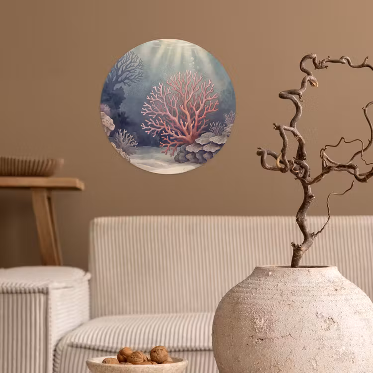 Koraal - Onderwater - Natuur - Roze Wandcirkel behangsticker klein -sfeer1