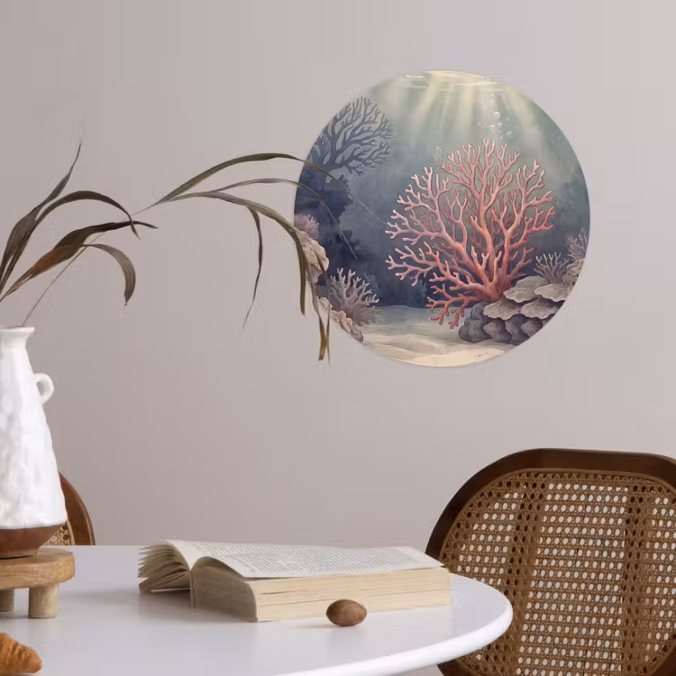 Koraal - Onderwater - Natuur - Roze Wandcirkel behangsticker klein -sfeer3