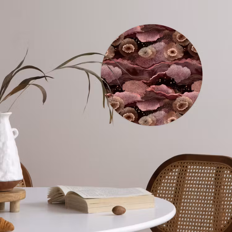 Koraal - Organisch - Roze Wandcirkel behangsticker klein 186 -sfeer3