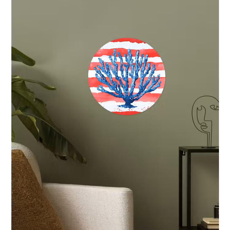 Koraal - Verfstructuur - Rood - Blauw Wandcirkel behangsticker klein -sfeer2