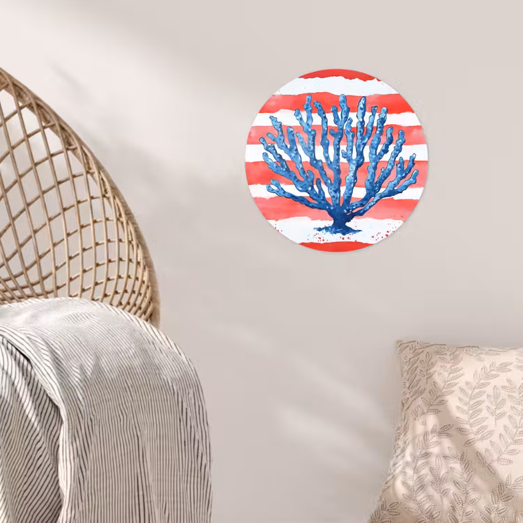 Koraal - Verfstructuur - Rood - Blauw Wandcirkel behangsticker klein -sfeer4