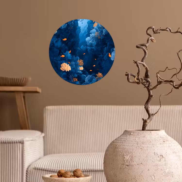Koraalrif - Vissen - Oceaan - Blauw Wandcirkel behangsticker klein -sfeer1