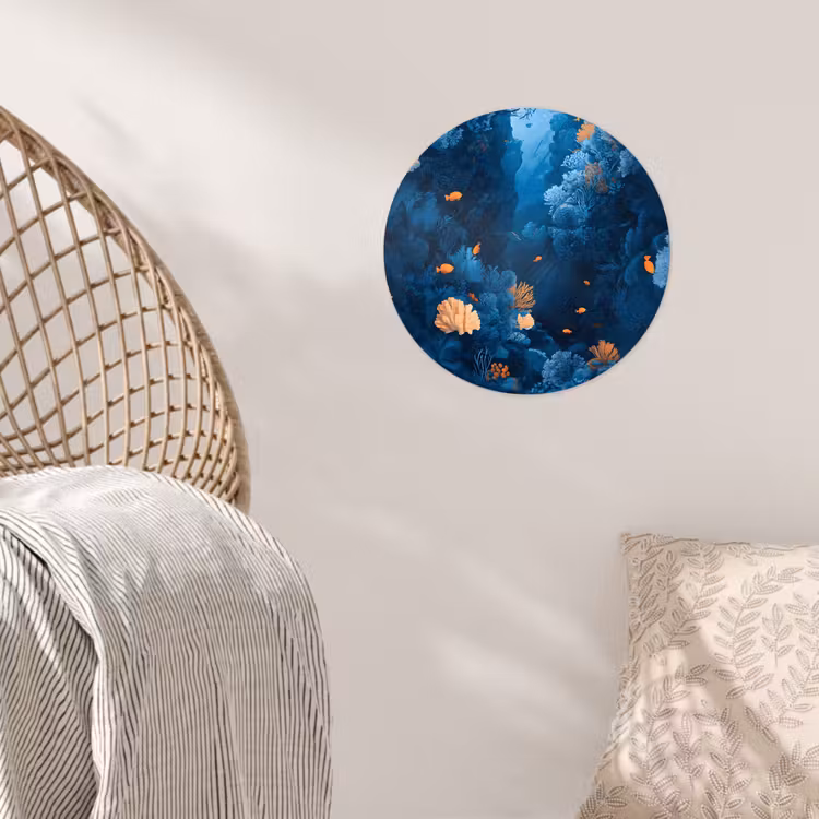 Koraalrif - Vissen - Oceaan - Blauw Wandcirkel behangsticker klein -sfeer4