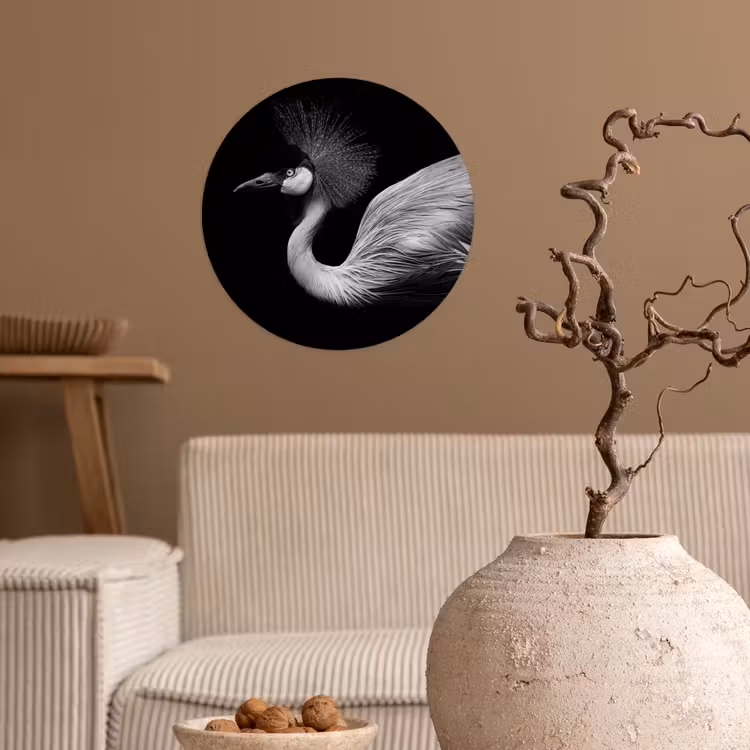 Kraanvogel - Zwart - Wit - Vogel - Dieren Wandcirkel behangsticker klein -sfeer1