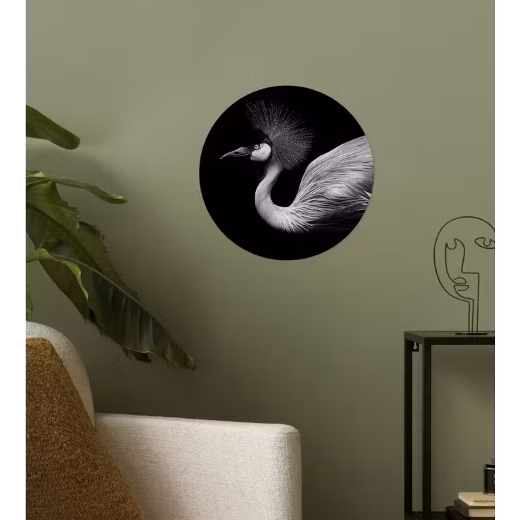 Kraanvogel - Zwart - Wit - Vogel - Dieren Wandcirkel behangsticker klein -sfeer2